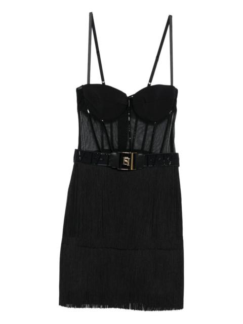 ELISABETTA FRANCHI Tulle mesh-panel fringed dress