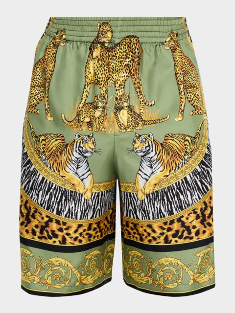 VERSACE JEANS COUTURE Men's Silk Wild Cats Pull-On Shorts