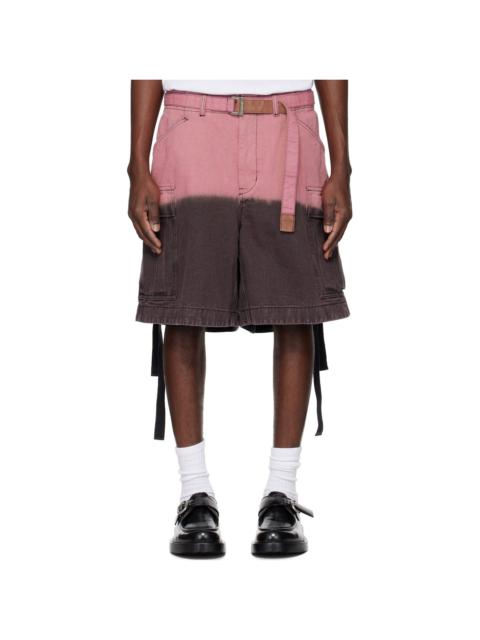 sacai Gray & Pink Garment-Dyed Denim Cargo Shorts