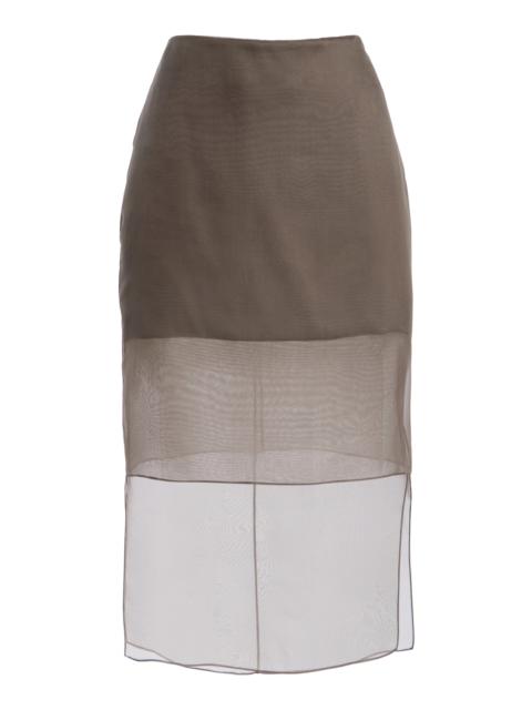 BRANDON MAXWELL The Brett Sheer-Overlay Silk Midi Skirt neutral