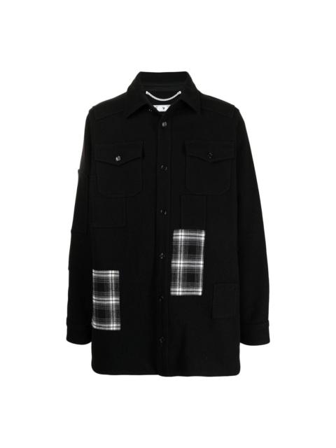 Off-White Men's Off-White SS22 Version Logo Printing Plaid Pocket Lapel Jacket Black OMEA227E20FAB0011001