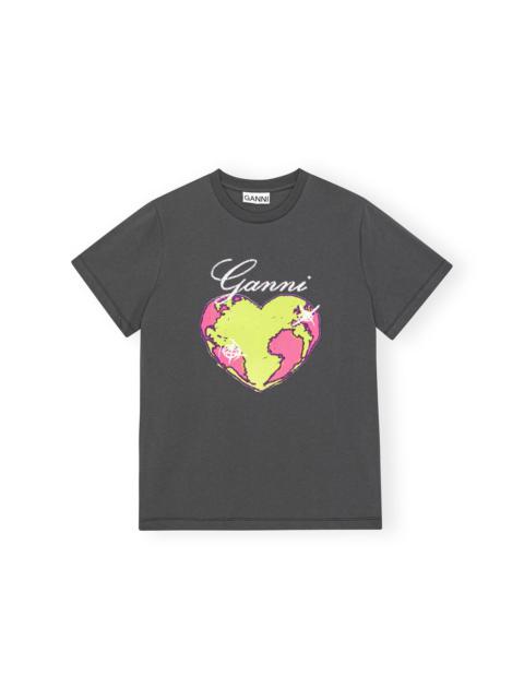 GANNI GREY RELAXED HEART T-SHIRT