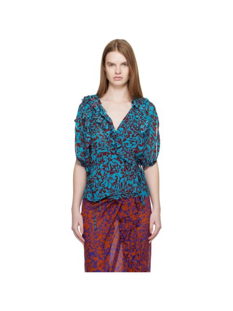 Dries Van Noten Blue & Burgundy Pattern Top