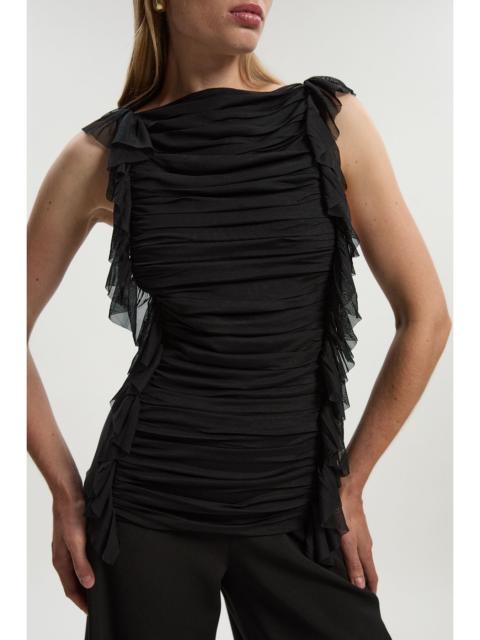 KAREN MILLEN Bandage Mesh Gathered Ruffle Knit Top