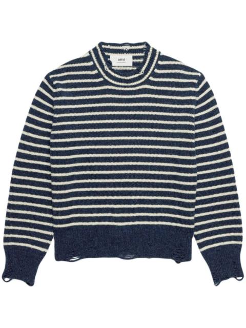 AMI Paris striped ribbed crew neck jumper
