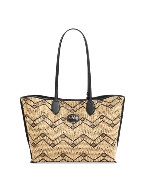 Valentino Women's Raffia Tote Bag with Geometric Pattern - Natural Black