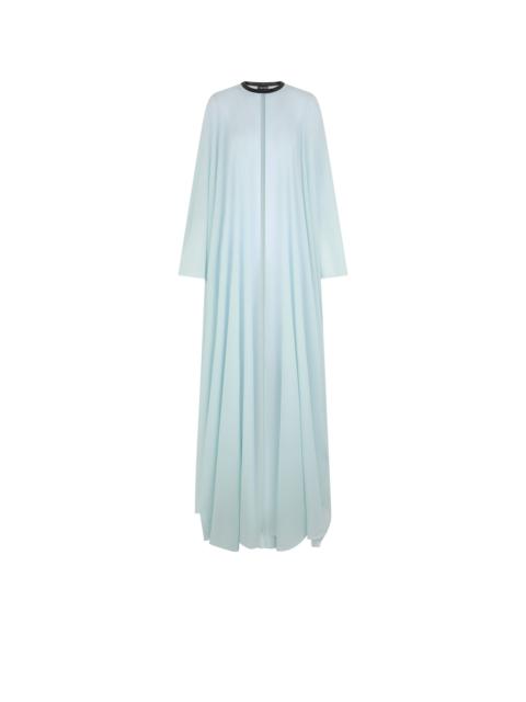 SILK GEORGETTE CREWNECK KAFTAN WITH LEATHER DETAIL