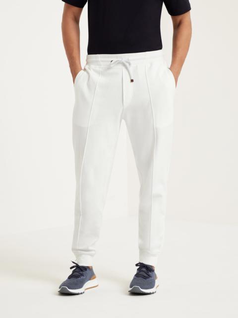 Brunello Cucinelli Techno cotton lightweight French terry trousers with crête detail and elasticated zipper cuffs