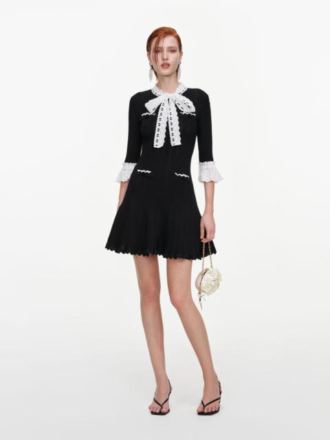 self-portrait Black Pointelle Lace Knit Mini Dress