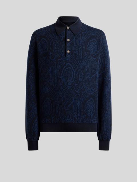 Etro POLO-STYLE SWEATER IN WOOL-BLEND JACQUARD WITH ARNICA MOTIF