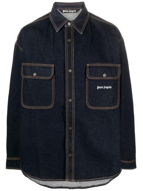 Palm Angels logo-embroidered denim shirt