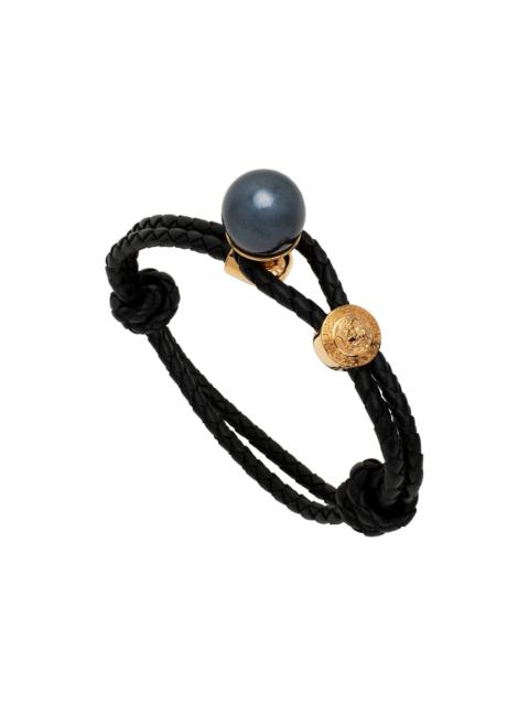 Black Leather & Pearl Bracelet