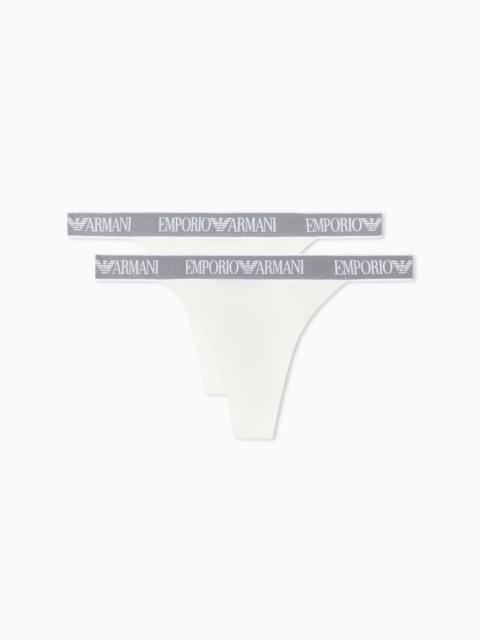 EMPORIO ARMANI TWO-PACK OF ASV ICONIC ORGANIC JERSEY THONGS WITH LOGO WAISTBAND