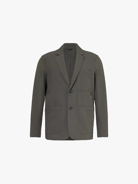 Seersucker single-breasted regular-fit stretch-woven blazer