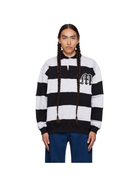 MSGM Gray Striped Long Sleeve Polo