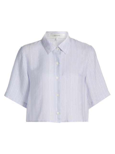 FRAME Women's Striped Silk Lace Crop Shirt - Chambray Multi