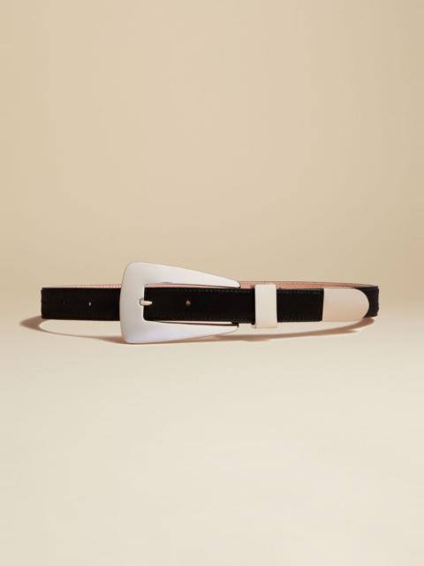 KHAITE The Lucca Belt in Black Haircalf with Silver