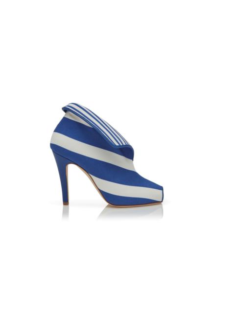 Manolo Blahnik Blue and White Striped Cotton Shoe Booties