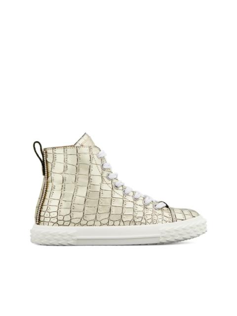 crocodile-effect high-top sneakers