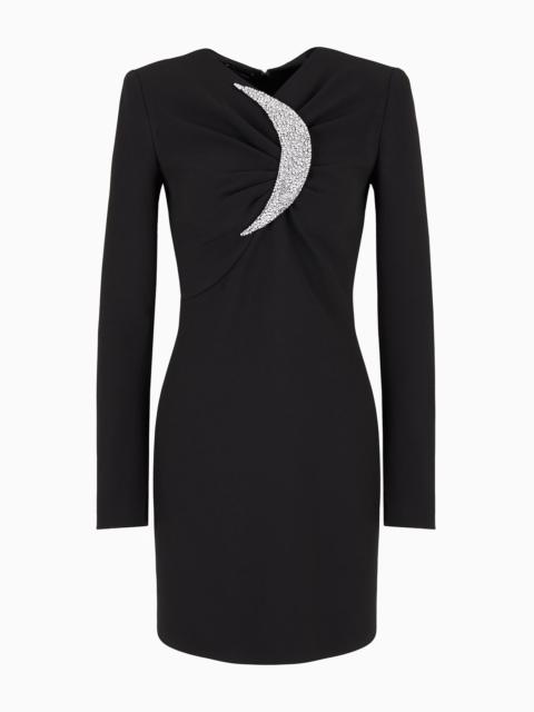 EMPORIO ARMANI Sheath dress with draping and oversized moon with rhinestones