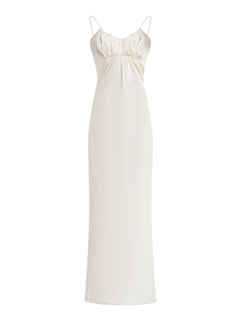 Gathered Cupro-Blend Midi Dress ivory