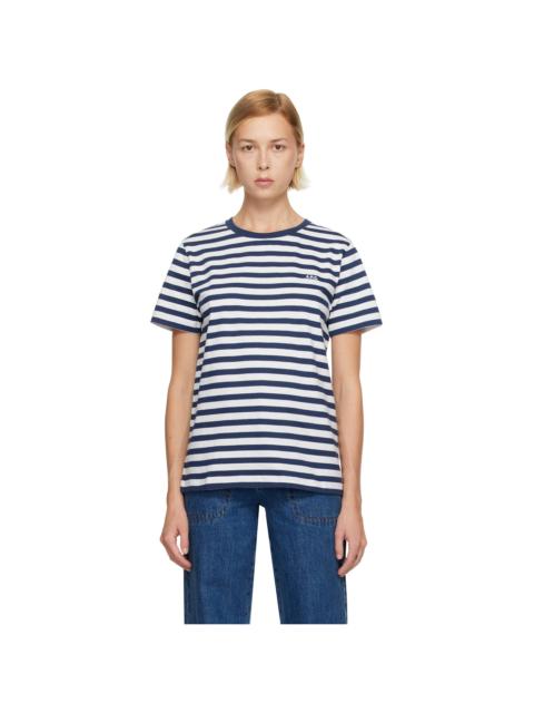 A.P.C. White & Navy Standard 'A.P.C. Brodé' T-shirt