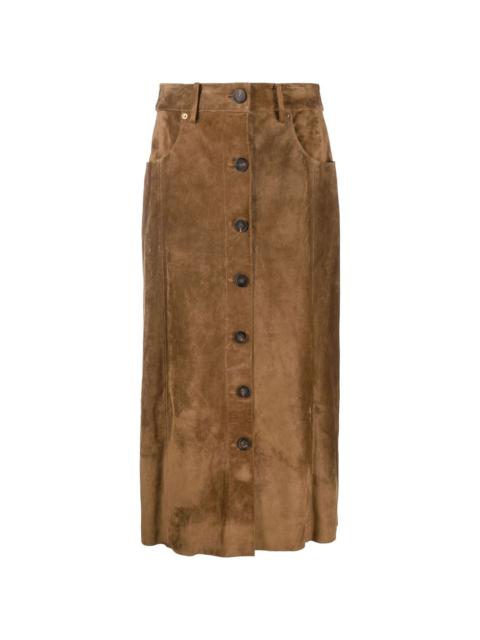 buttoned-up leather skirt