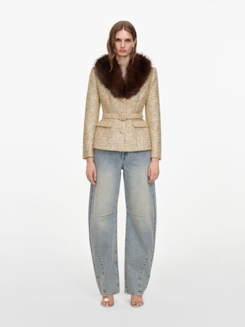 self-portrait Gold Sequin Boucle Fur Collar Jacket