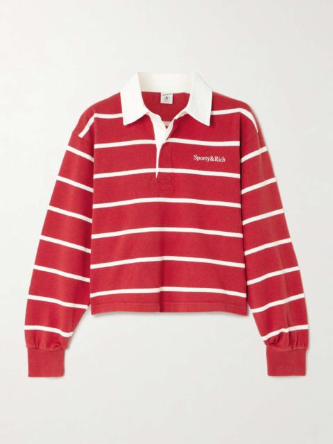 Sporty & Rich Serif Rugby logo-embroidered striped cotton-jersey polo shirt Red