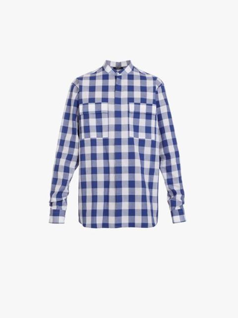 Oversized cotton shirt with white and blue gingham pattern