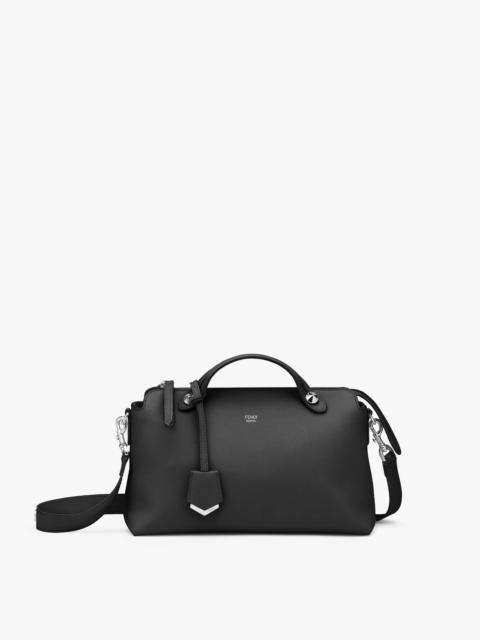 FENDI Soft black leather Boston bag. The interior is divided into two practical compartments by a partitio