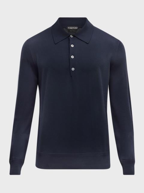 Men's Fine-Gauge Wool Polo Sweater