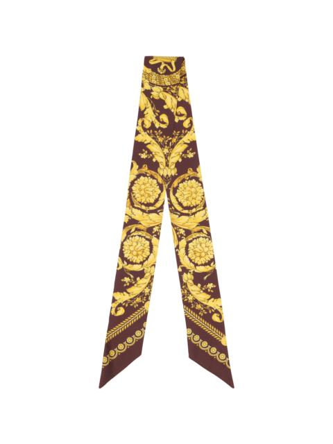 VERSACE Burgundy & Yellow Printed Silk Twill Ribbon Scarf