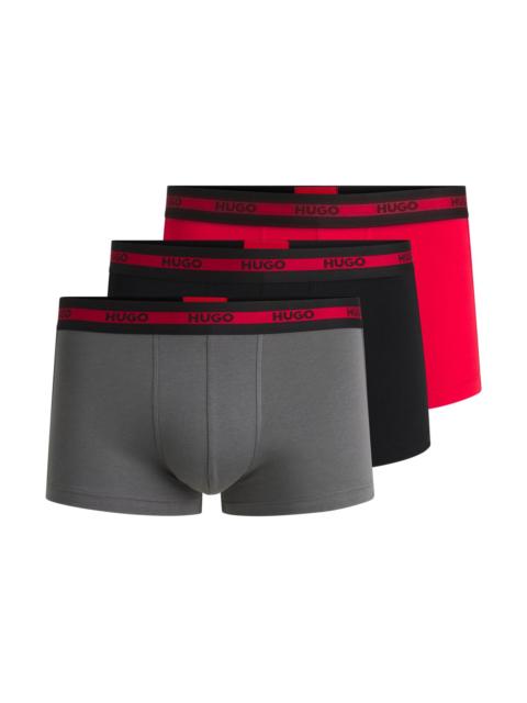 HUGO THREE-PACK OF STRETCH-COTTON TRUNKS WITH LOGO WAISTBANDS