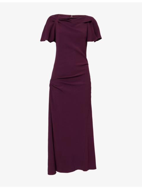 Victoria Beckham Draped Short-Sleeves Stretch-Woven Midi Dress
