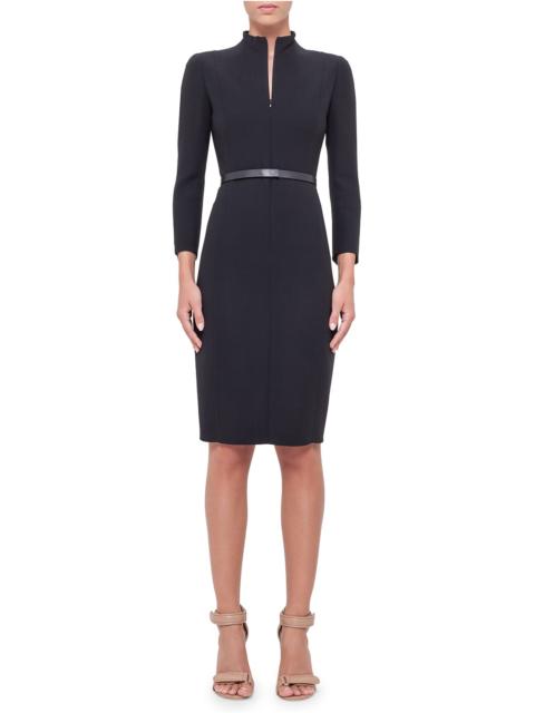 AKRIS Split-Neck Double-Face Wool Sheath Dress