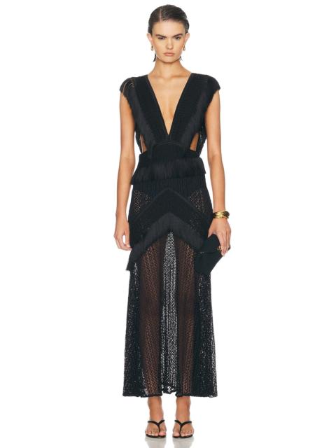 PatBO Ayla Fringe Plunge Maxi Dress