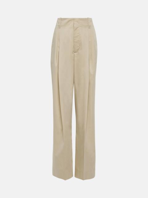 High-rise cotton and silk wide-leg pants