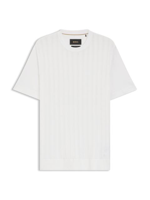 BOSS CABLE-KNIT T-SHIRT IN COTTON AND SILK