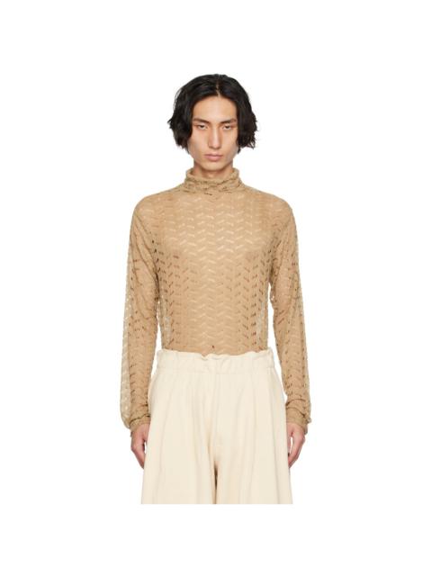 Beige Laddered Turtleneck