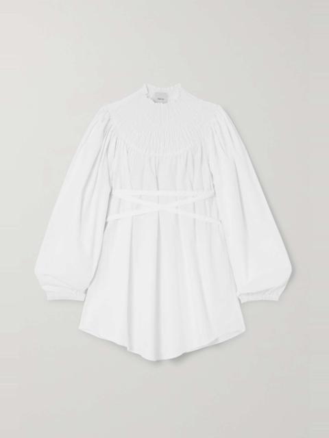 PATOU Belted shirred cotton-poplin top