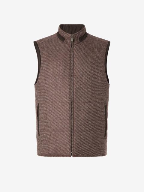 CORNELIANI Reversible brown wool, silk and cashmere gilet