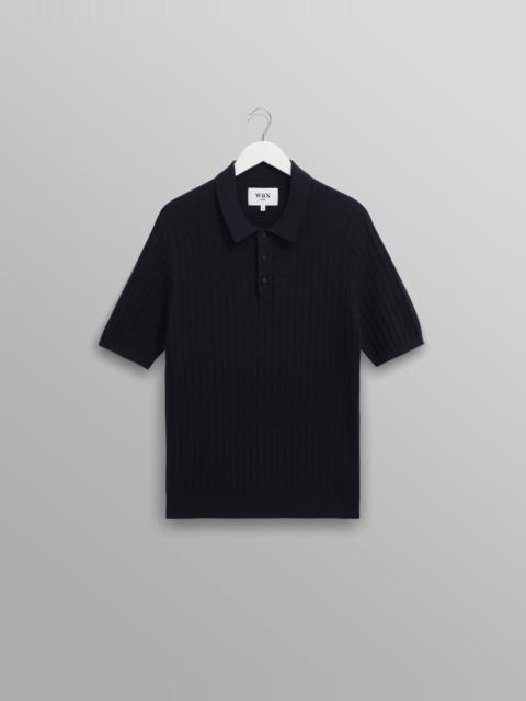 Wax London Naples - Navy Diamond Stripe Knitted Polo