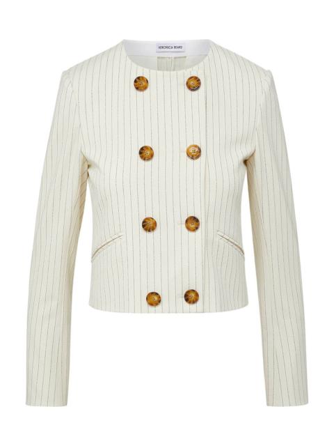 VERONICA BEARD WINSLOW PINSTRIPED COLLARLESS JACKET