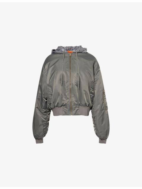 Praying Plaid-Hood Shell Bomber Jacket