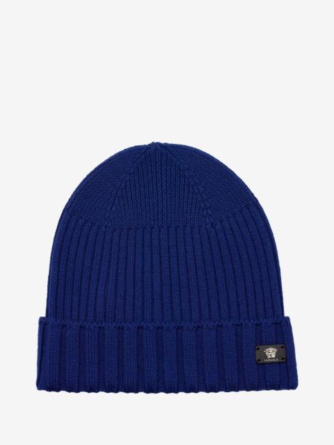 VERSACE Versace Blue Ribbed Wool Beanie Hat