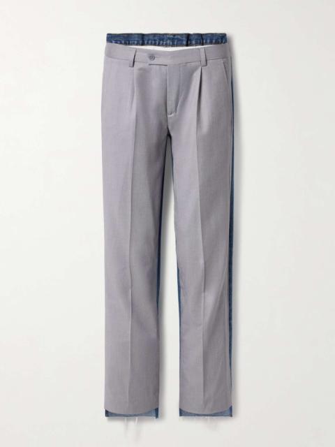 BETTTER Denitrouser paneled pleated wool-blend and denim pants Gray