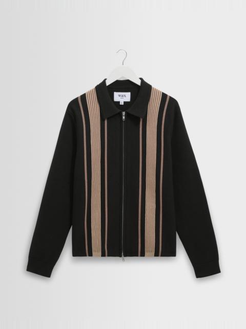 Wax London Lennox - Black And Beige Milano Stripe Knitted Polo
