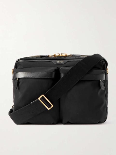 Large Leather-Trimmed Nylon Messenger Bag