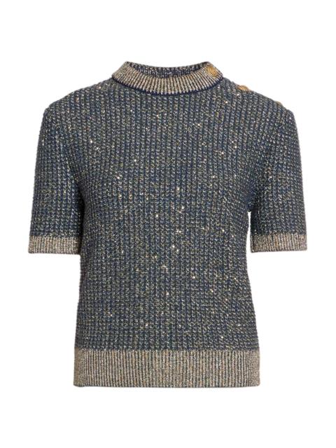 Balmain Women's Glittered Tweed Knit Top - Marine